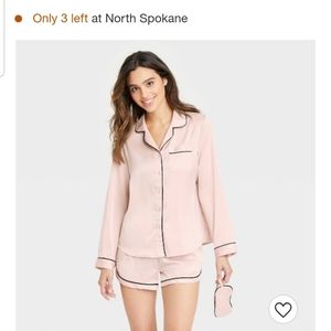 Women's 3pc Satin Long Sleeve Notch Collar Top and Shorts Pajama Set with Eye Ma